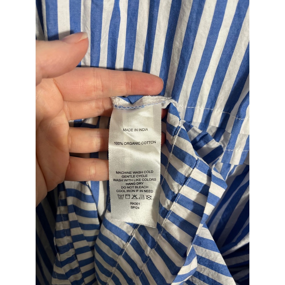 QUINCE 100% Organic Cotton Poplin Tiered Maxi Dress in Azure Stripe - Picture 8 of 10